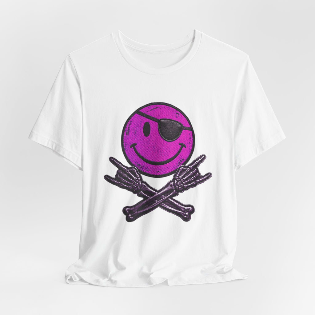 Purple Smiley Skull T-Shirt | Distressed Rock Tee | Edgy Graphic Shirt | Festival Outfit | Unisex Punk Style