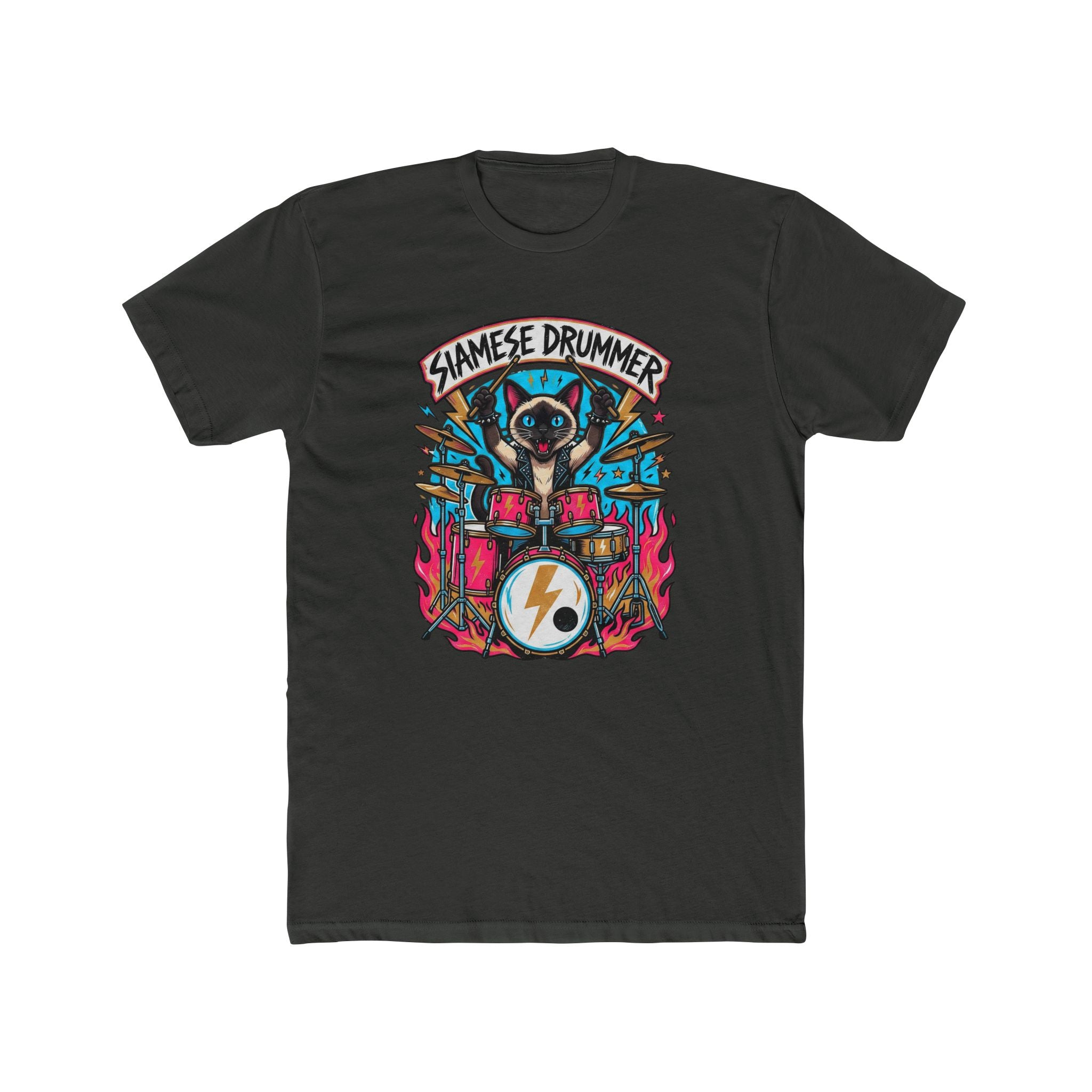 Siamese Drummer Cat Tee | Cat Playing Drums Graphic T-Shirt