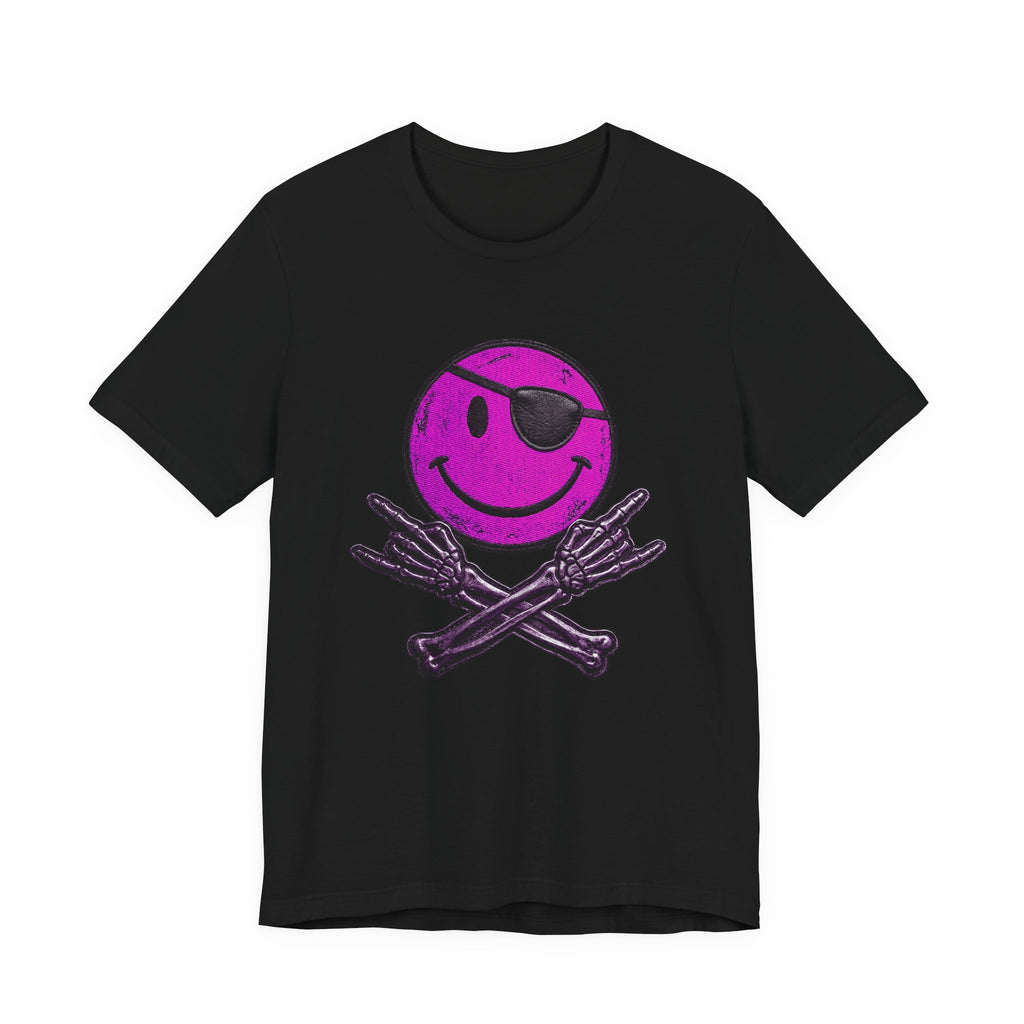 Purple Smiley Skull T-Shirt | Distressed Rock Tee | Edgy Graphic Shirt | Festival Outfit | Unisex Punk Style