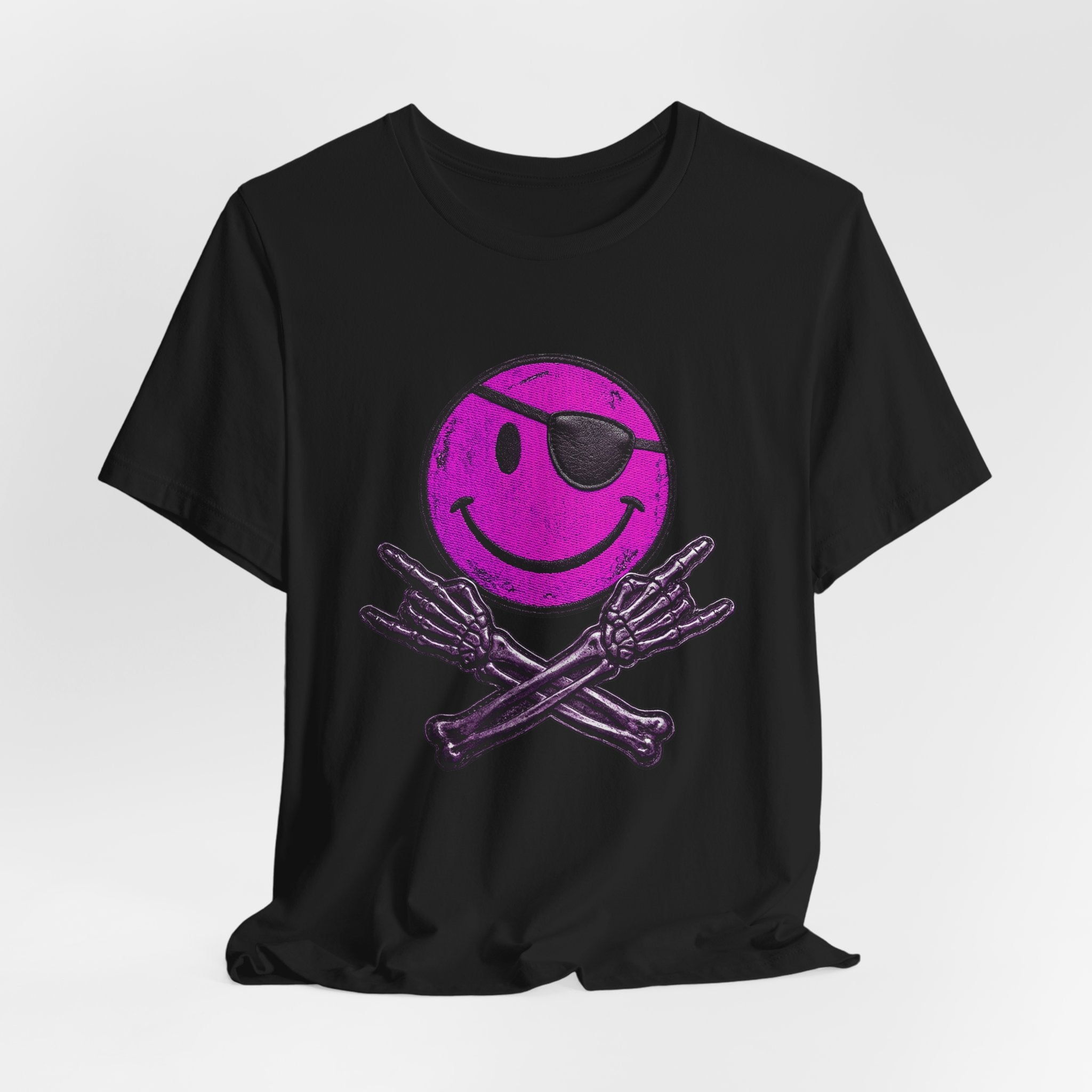 Purple Smiley Skull T-Shirt | Distressed Rock Tee | Edgy Graphic Shirt | Festival Outfit | Unisex Punk Style