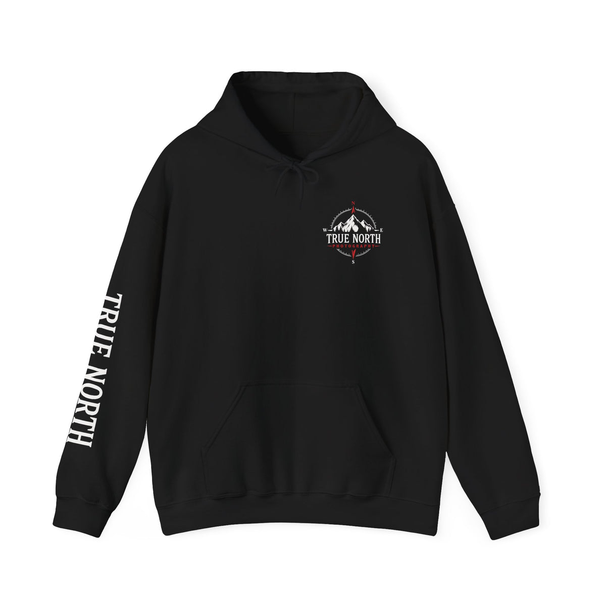 True North Black Hoodie — Mountain Photography Graphic Hooded Sweatshirt